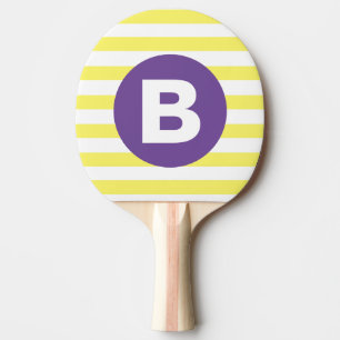 Raquette De Ping Pong Jaune Ensoleillé Rayé Monogramme Violet