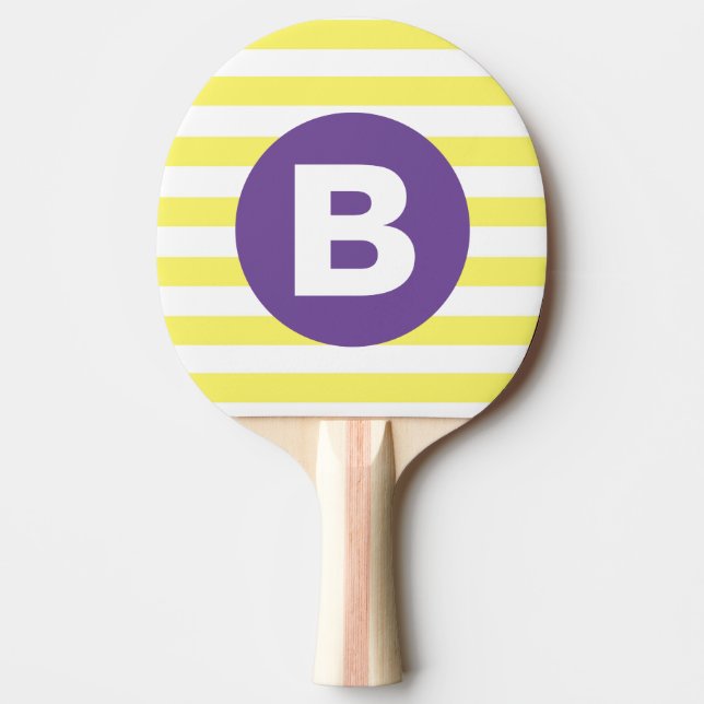 Raquette De Ping Pong Jaune Ensoleillé Rayé Monogramme Violet (Devant)