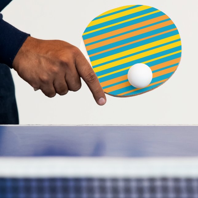 Raquette De Ping Pong Jaune et bandes verticales orange bleu   (Insitu)