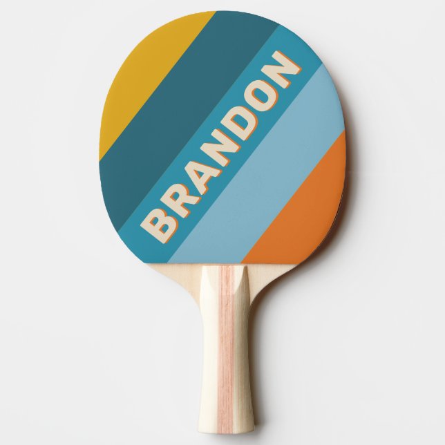 Raquette De Ping Pong Jaune Retro Gras Rayé avec Nom (Dos)