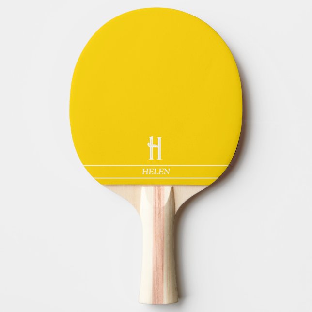 Raquette de ping pong jaune vif monogrammée (Devant)