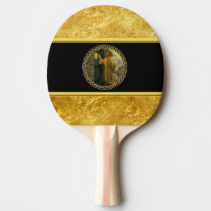 Raquette De Ping Pong Jésus à votre porte dans la feuille d'or et le