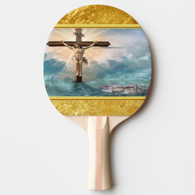 Raquette De Ping Pong Jésus pendant d'une croix chrétienne de (Devant)