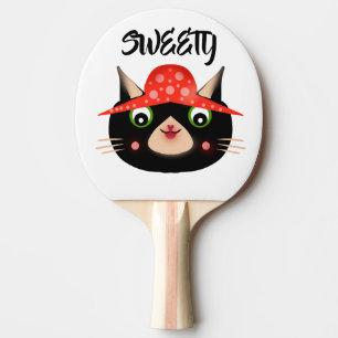 Raquette De Ping Pong Joli chat noir avec un chapeau de champignon   Fan