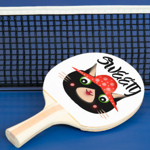 Raquette De Ping Pong Joli chat noir avec un chapeau de champignon   Fan