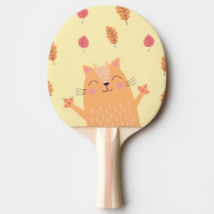 Raquette De Ping Pong Joli Chat Orange Gingembre Jouant dans les Feuille