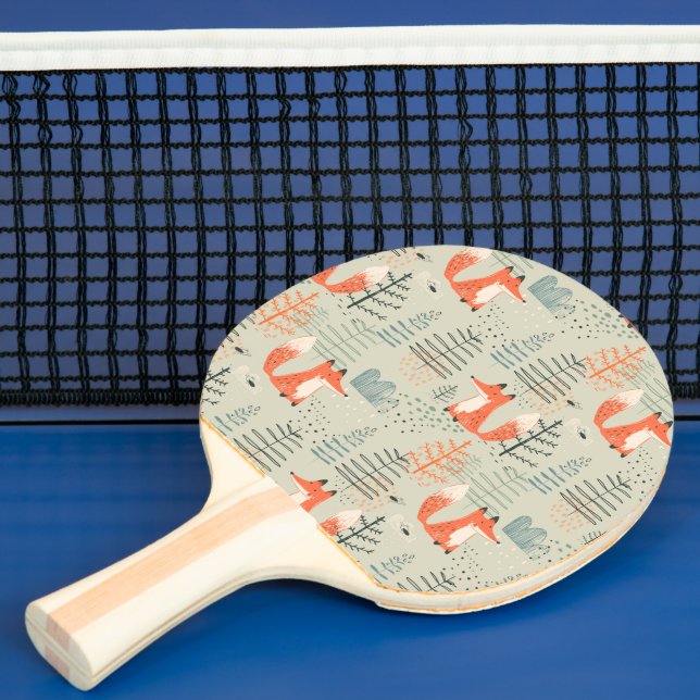 Raquette De Ping Pong Joli Doodle Fox Forest Motif de bois (Insitu)