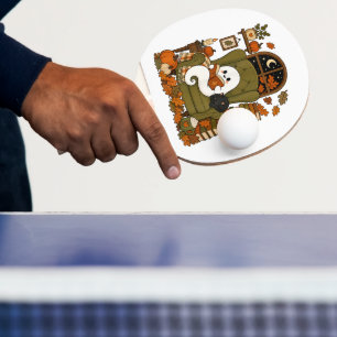 Raquette De Ping Pong Joli fantôme lisant un livre Chat noir Automne Cit