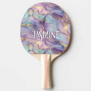 Raquette De Ping Pong Joli Iridescente Bleu violet or Marbre Monogramme