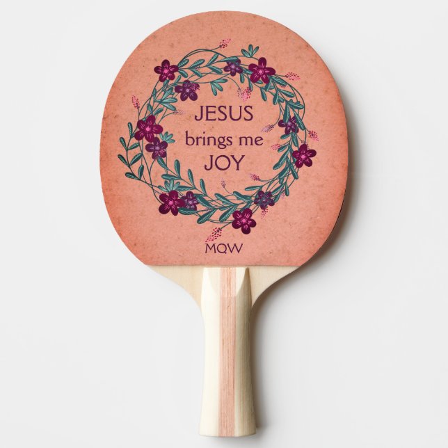 Raquette De Ping Pong Joli JÉSUS Floral M'APPORTE JOIE Monogramme (Devant)