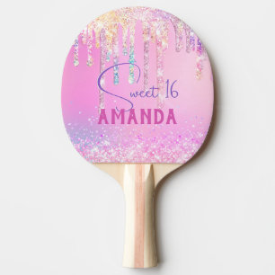 Raquette De Ping Pong Joli monogramme d'anniversaire de parties scintill