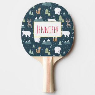 Raquette De Ping Pong Joli Noël Animaux d'hiver Motif rustique