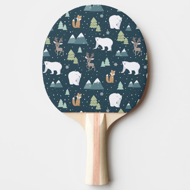 Raquette De Ping Pong Joli Noël Animaux d'hiver Motif rustique (Devant)