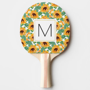 Raquette De Ping Pong Joli tournesol Jaune & Vert Motif Monogramme