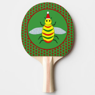 Raquette De Ping Pong Jolie abeille de Noël et fleurs de Poinsettia