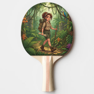 Raquette De Ping Pong Jolie exploratrice de dessin animé dans la jungle