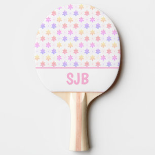 RAQUETTE DE PING PONG JOLIE FILLE PETITES FLEURS PASTEL COULEUR MONOGRAM
