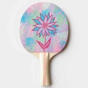 Raquette De Ping Pong Jolie fleur pastel dessinée à la main