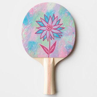 Raquette De Ping Pong Jolie fleur pastel dessinée à la main