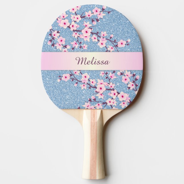 Raquette De Ping Pong Jolie fleurs de cerisier Parties scintillant bleue (Dos)