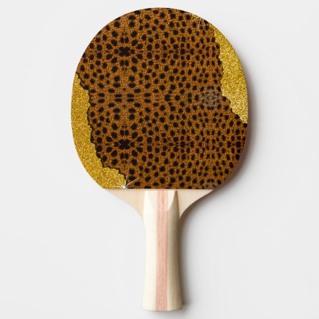Raquette De Ping Pong Jolie Impression de Cuir de Guépard avec Paillette (Devant)