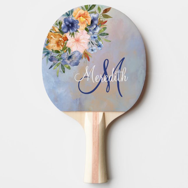 Raquette De Ping Pong Jolie Pink Soft Fleurs Pastel Nom du monogramme (Devant)