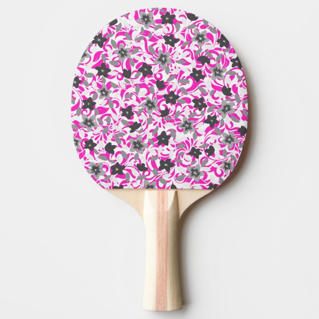 Raquette De Ping Pong Jolies fleurs abstraites roses grises blanches (Devant)