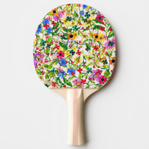 Raquette De Ping Pong Jolies fleurs florales printanières colorées