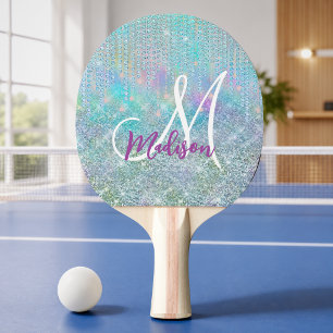 Raquette De Ping Pong Jolis strass de licorne bleue Monogramme Drips