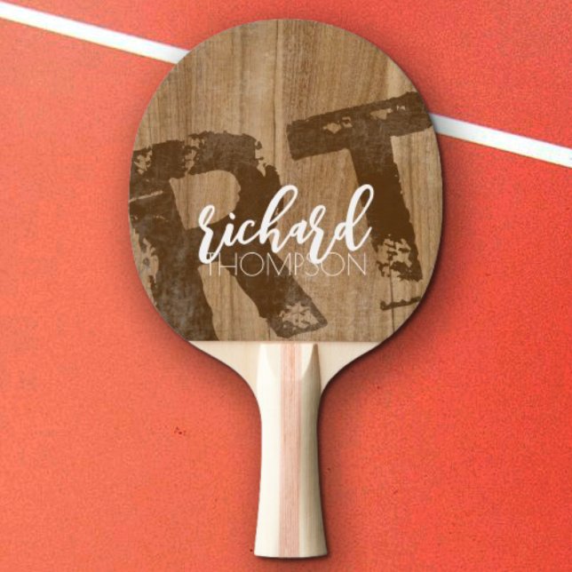 Raquette De Ping Pong Joueur cool Monogramme (nom + initiales) bois viei (Créateur téléchargé)