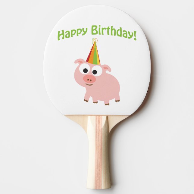 Raquette De Ping Pong Joyeux Anniversaire ! Cochon Mignon (Devant)