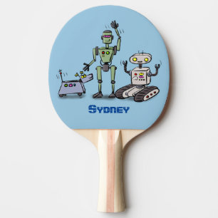 Raquette De Ping Pong Joyeux joli dessin de trois robots trio