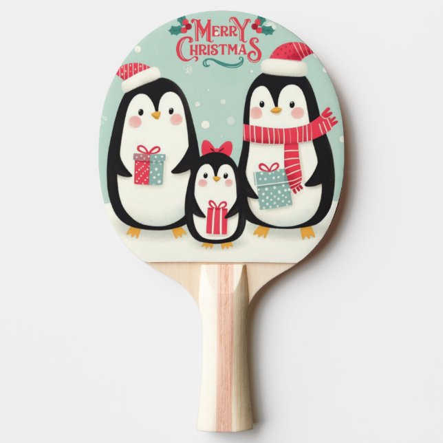 Raquette De Ping Pong Joyeux manchots enneigés de Noël (Devant)