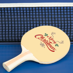 Raquette De Ping Pong Joyeux Noël Design Vintage Rouge et vert