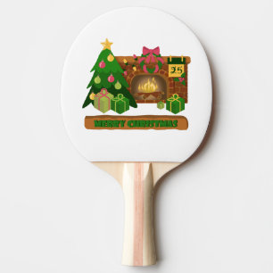 Raquette De Ping Pong Joyeux Noël près de la cheminée bonfire xmas arbre