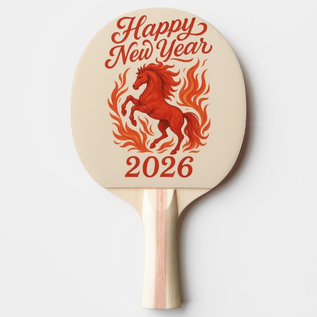 Raquette De Ping Pong Joyeux Nouvel An 2026 Cheval Fiery (Devant)