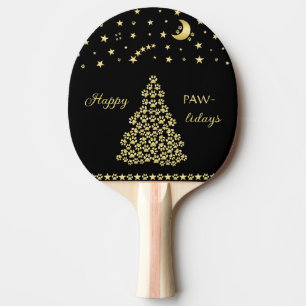 Raquette De Ping Pong Joyeux Pawlidays, Or brillant Paw sapin de Noël