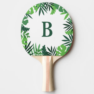 Raquette De Ping Pong Jungle palme tropicale feuille monogramme vert