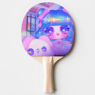 Raquette De Ping Pong Kawaii Chibi Sparklecore Girl avec Rainbow Puppy