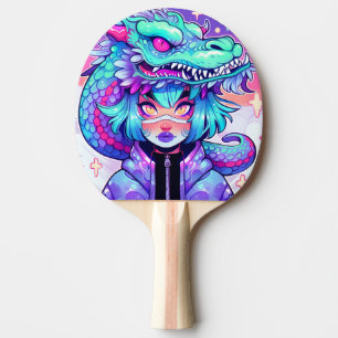Raquette De Ping Pong Kawaii Dragon Headdress Girl dans le ciel Vaporwav