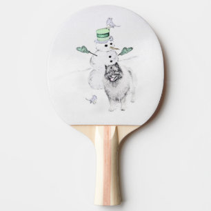 Raquette De Ping Pong Keeshond Noël Snowman Peinture Chien Art