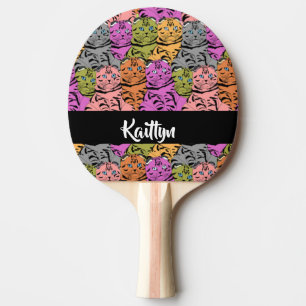 Raquette De Ping Pong Kitties rayées de nom personnalisé