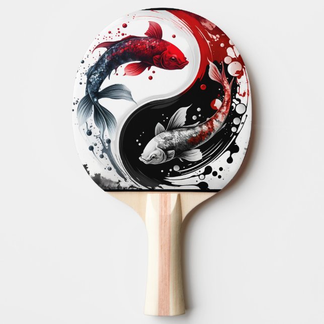 Raquette De Ping Pong Koi Fish Taiji Cercle Japonais Art Noir Et Blanc (Devant)