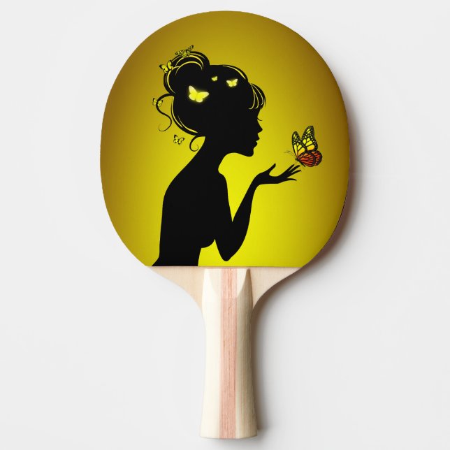 Raquette De Ping Pong La femme papillons jaunes (Devant)