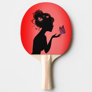 Raquette De Ping Pong La femme papillons rouges