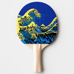 Raquette De Ping Pong La grande vague de Hokusai dans le style bleu