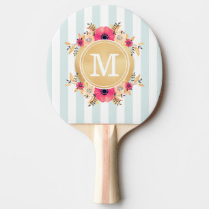 Raquette De Ping Pong La menthe barre le monogramme d'or de Faux de