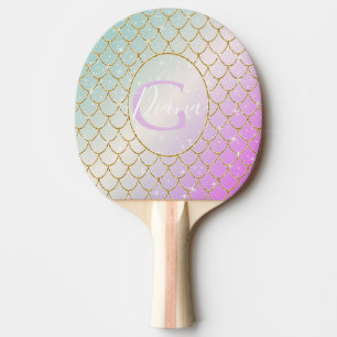 Raquette De Ping Pong La Petite Sirène. balance d'or sur un rose, une t