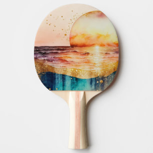 Raquette De Ping Pong La série de plage à l'aquarelle Design 3