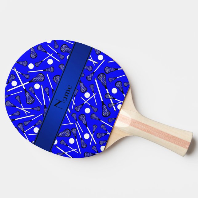 Raquette De Ping Pong Lacrosse bleue nommée personnalisée (Côté)